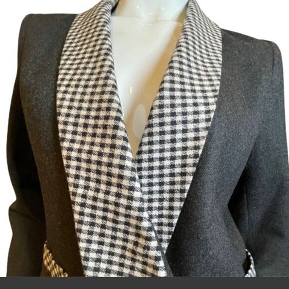 Vintage Plaid Checkerboard Double Breasted Jacket Grey Medium - Picture 5 of 15